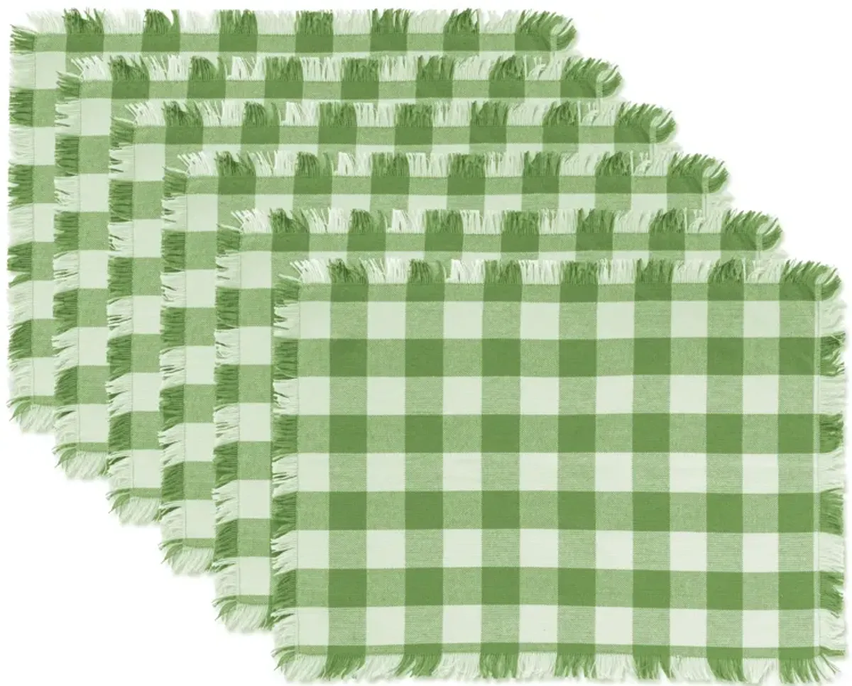 Set of 6 Green and White Checkered Placemats with Fringes 19"