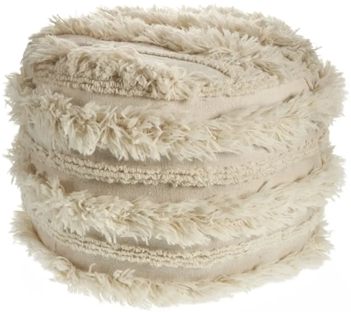 Hivvago 18 Inch Ivory Cotton Round Striped Pouf Ottoman