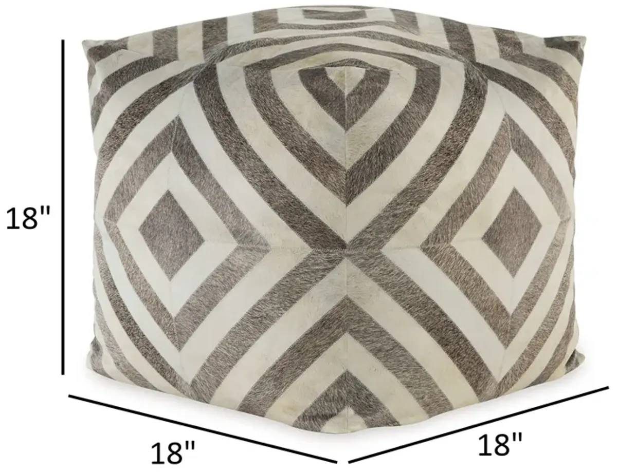 Ottoman Pouf, 18 Inch, Square, Brown and Ivory Polyester Geometric Design -