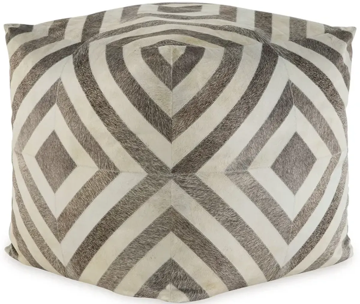 Ottoman Pouf, 18 Inch, Square, Brown and Ivory Polyester Geometric Design -