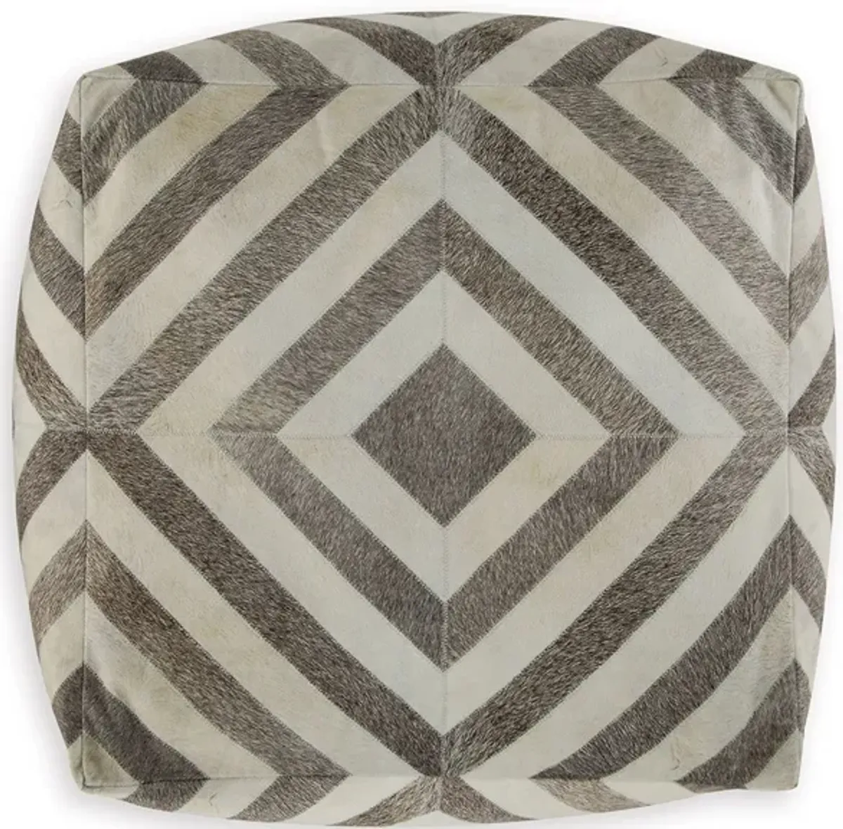 Ottoman Pouf, 18 Inch, Square, Brown and Ivory Polyester Geometric Design -