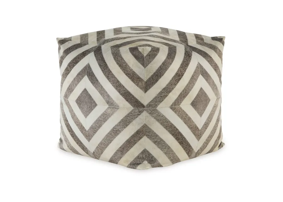 Ottoman Pouf, 18 Inch, Square, Brown and Ivory Polyester Geometric Design -