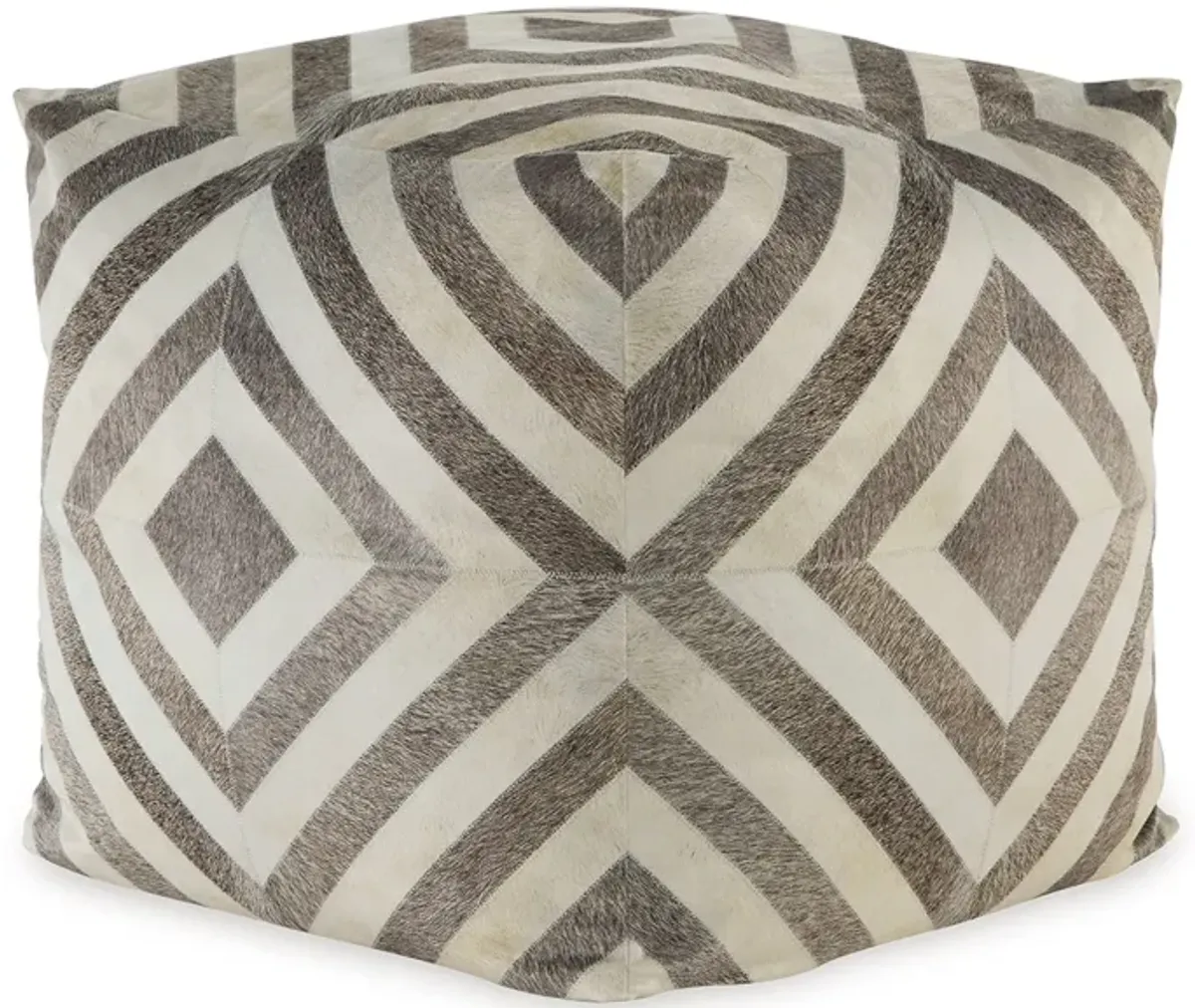 Ottoman Pouf, 18 Inch, Square, Brown and Ivory Polyester Geometric Design -