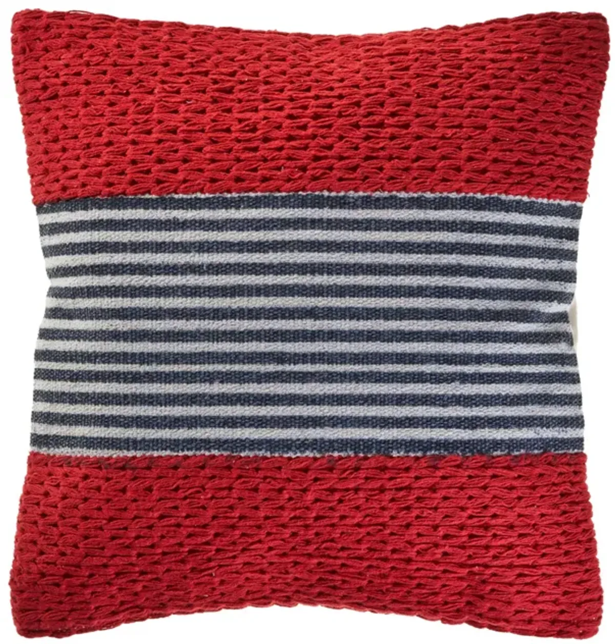 20" Blue and Red Nautical Striped Square Throw Pillow