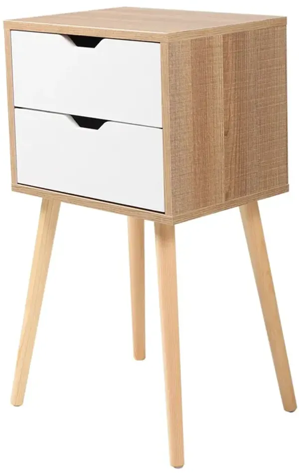 Streamdale Modern Nightstand Set (2) with Drawers and Splayed Legs, White