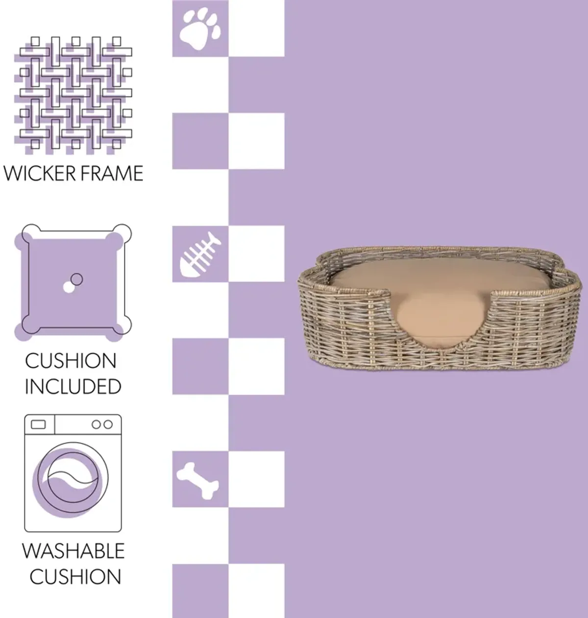 Scallop Tropical Handwoven Rattan Dog Bed with Machine Washable Cushion