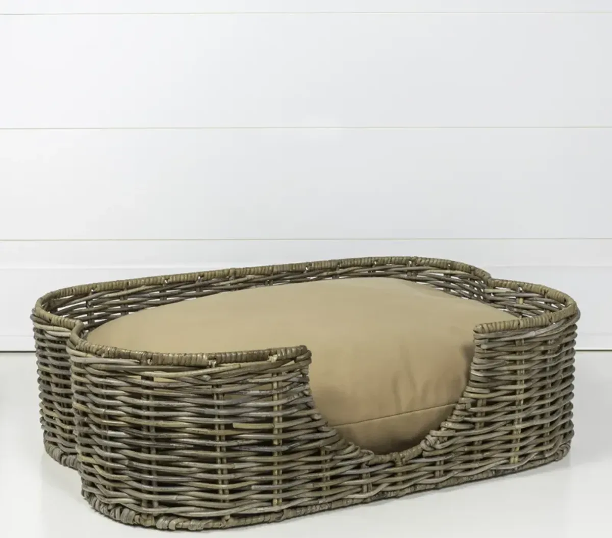 Scallop Tropical Handwoven Rattan Dog Bed with Machine Washable Cushion