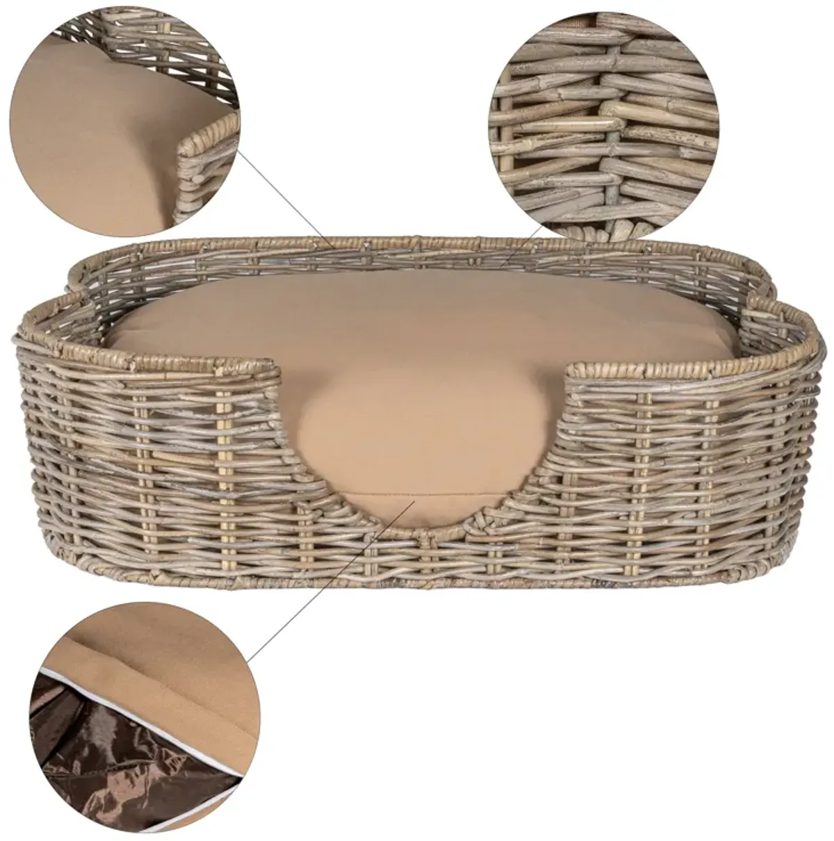 Scallop Tropical Handwoven Rattan Dog Bed with Machine Washable Cushion