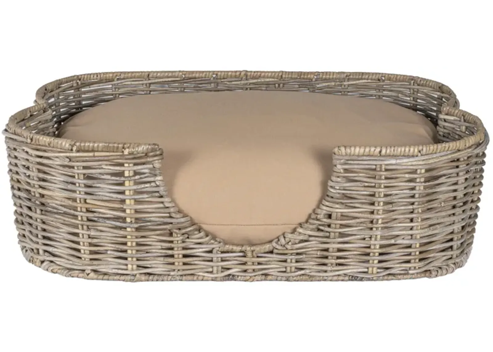 Scallop Tropical Handwoven Rattan Dog Bed with Machine Washable Cushion