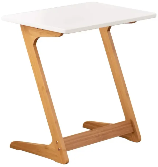 Zoopolyn Tv Tray Table Bamboo Tv Dinner Table Z Shaped end table for Sofa Couch Laptop Living Room Bedroom White