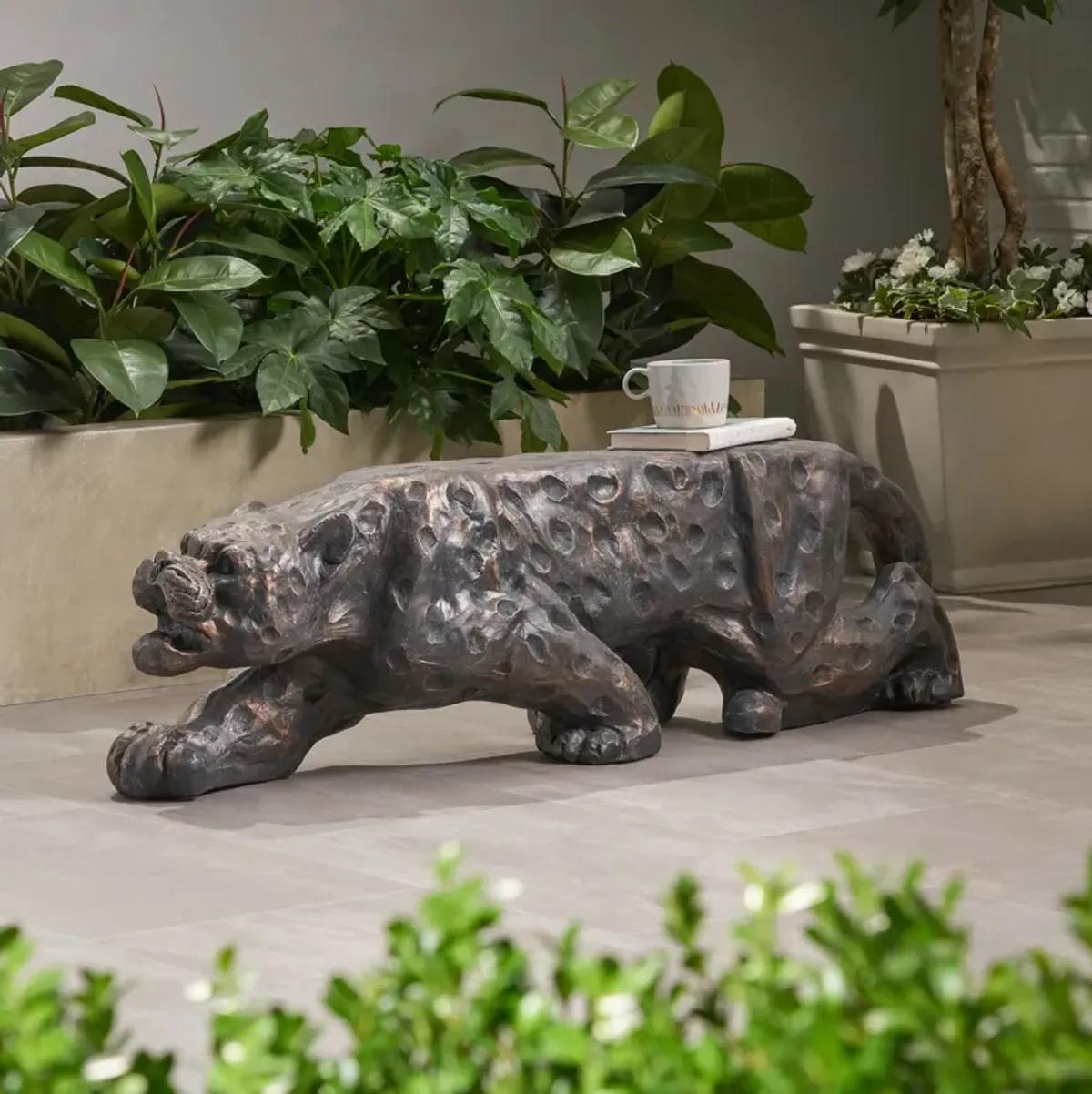 Exquisite Leopard Bench Antique Copper Oasis for Your Patio