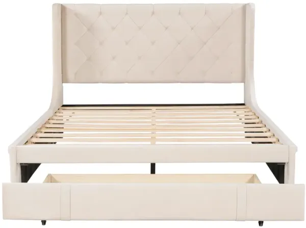 Streamdale Velvet Wingback Storage Platform Bed with Drawer
