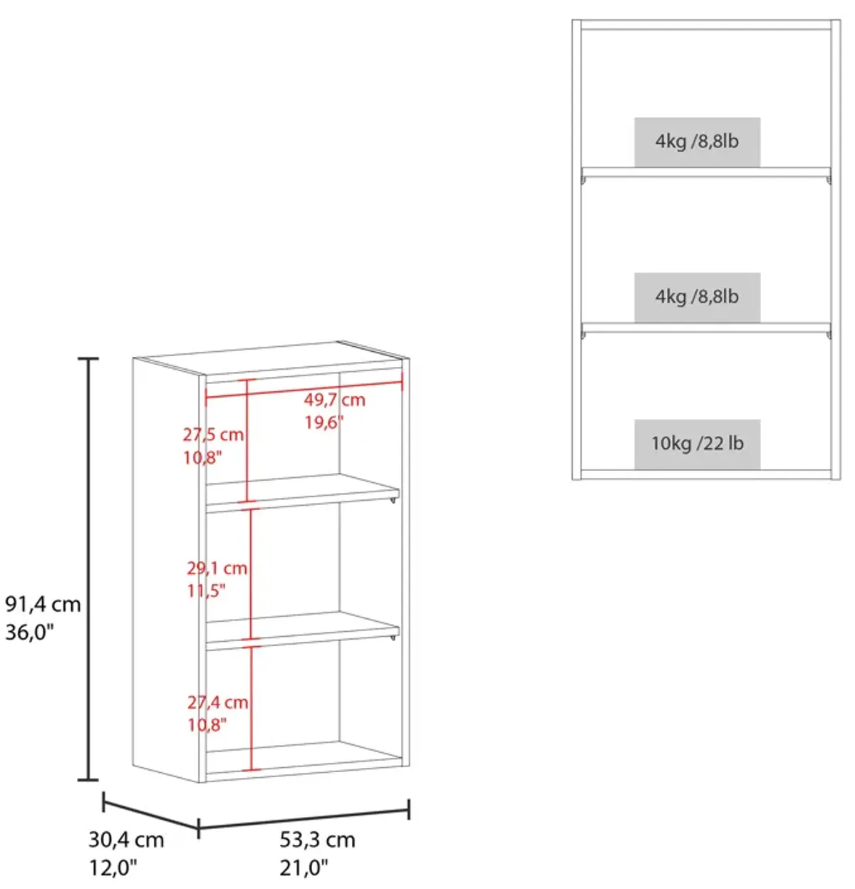 Kaltag Wall Cabinet 36" H, 3 shelves, Black