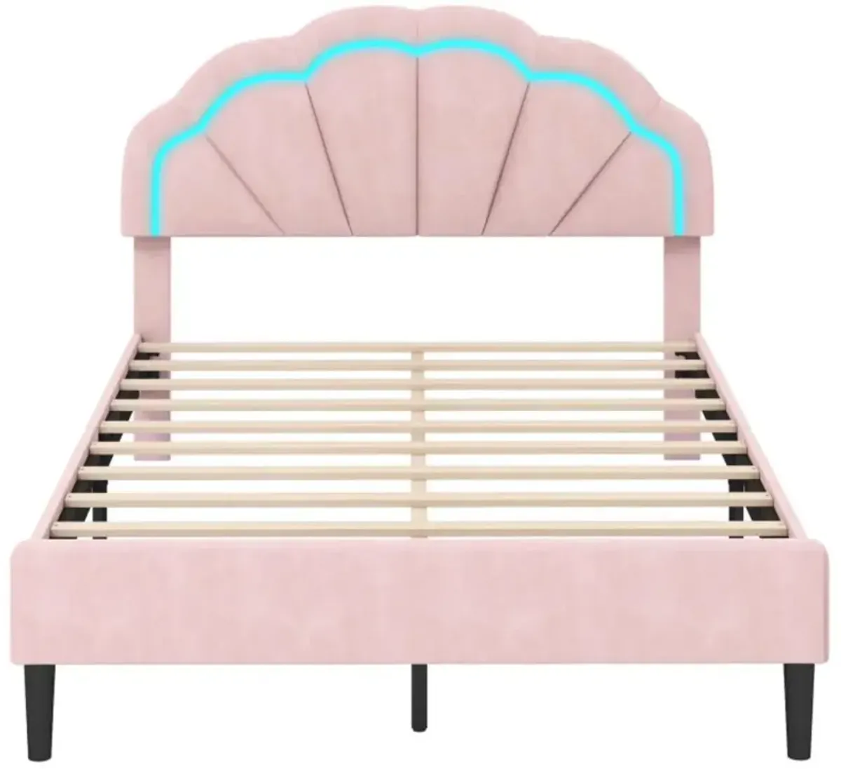 Hivvago Upholstered LED Bed Frame with Adjustable Flower Headboard and Metal Support Feet