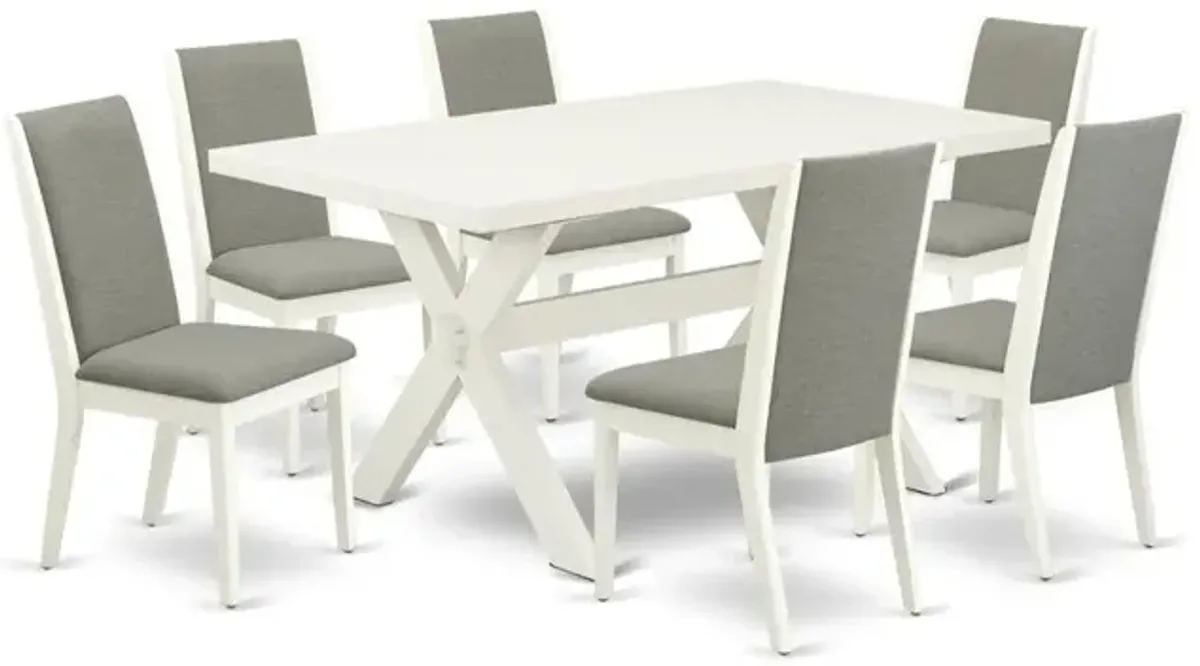 East West Furniture X026LA206-7 7-Piece Amazing Dining Table Set an Outstanding 6 Dining Table Top and 6 Wonderful Linen Fabric Dining Chairs with Stylish Chair Back, Linen White Finish