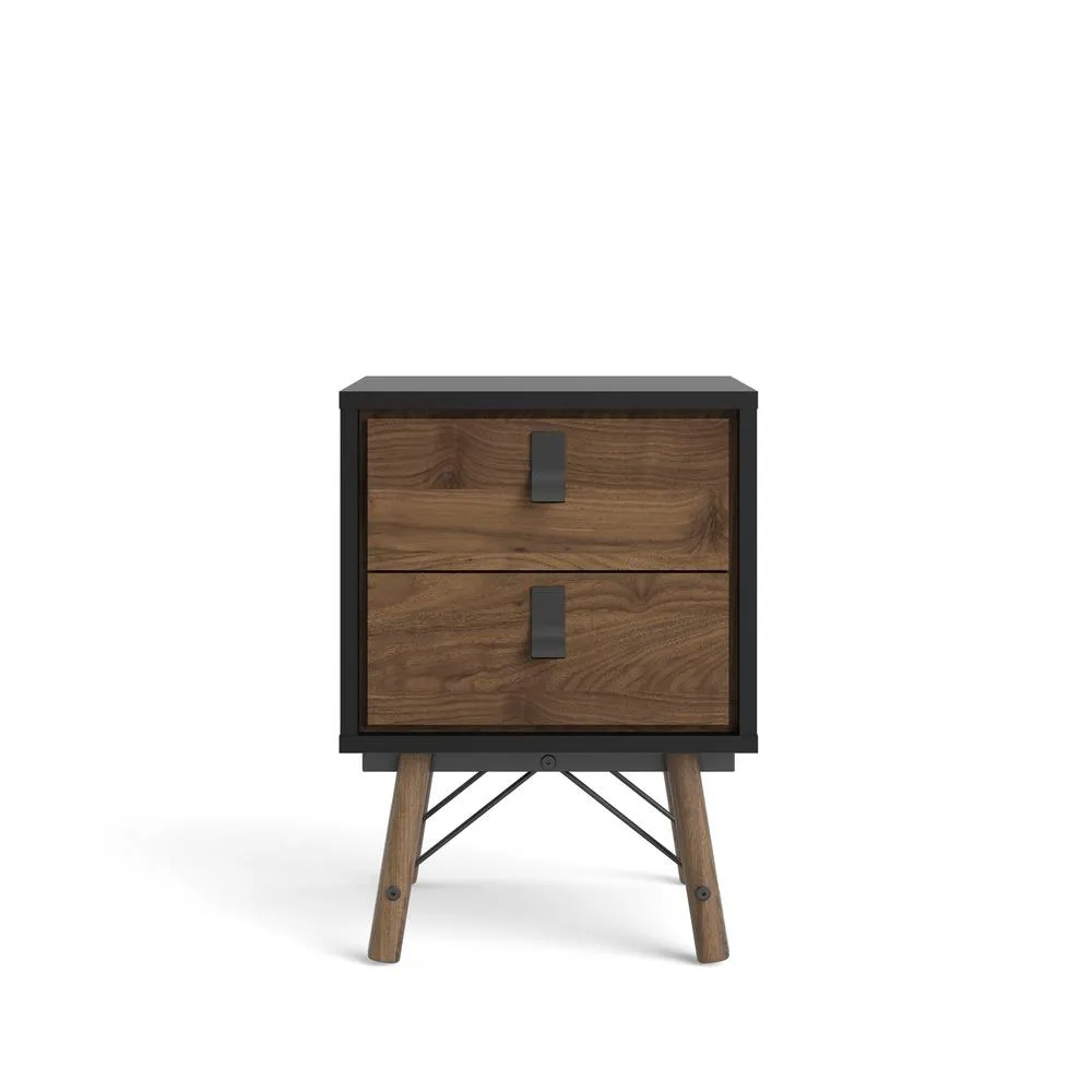 Tvilum Ry 2 Drawer Nightstand, Black Matte/Walnut