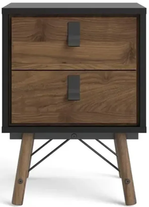 Tvilum Ry 2 Drawer Nightstand, Black Matte/Walnut