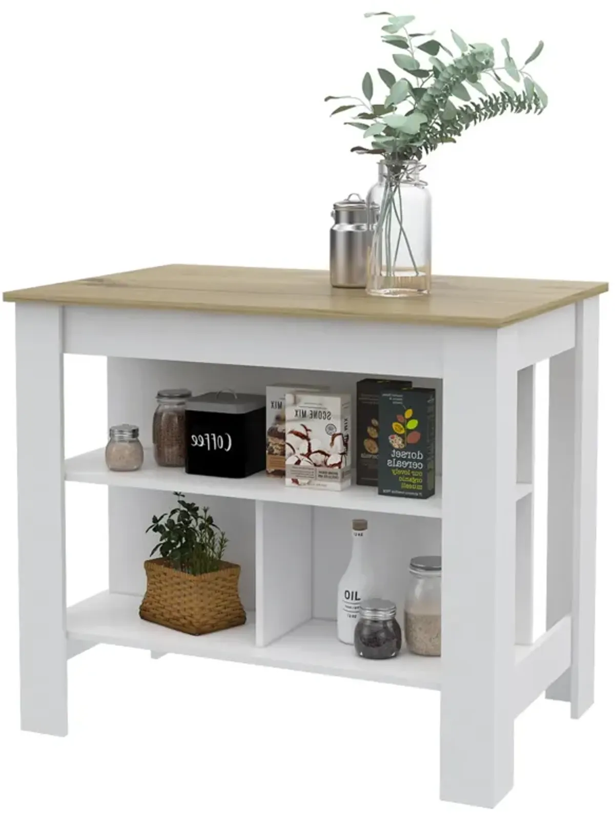 Rockaway 3-Shelf Kitchen Island White And Light Oak