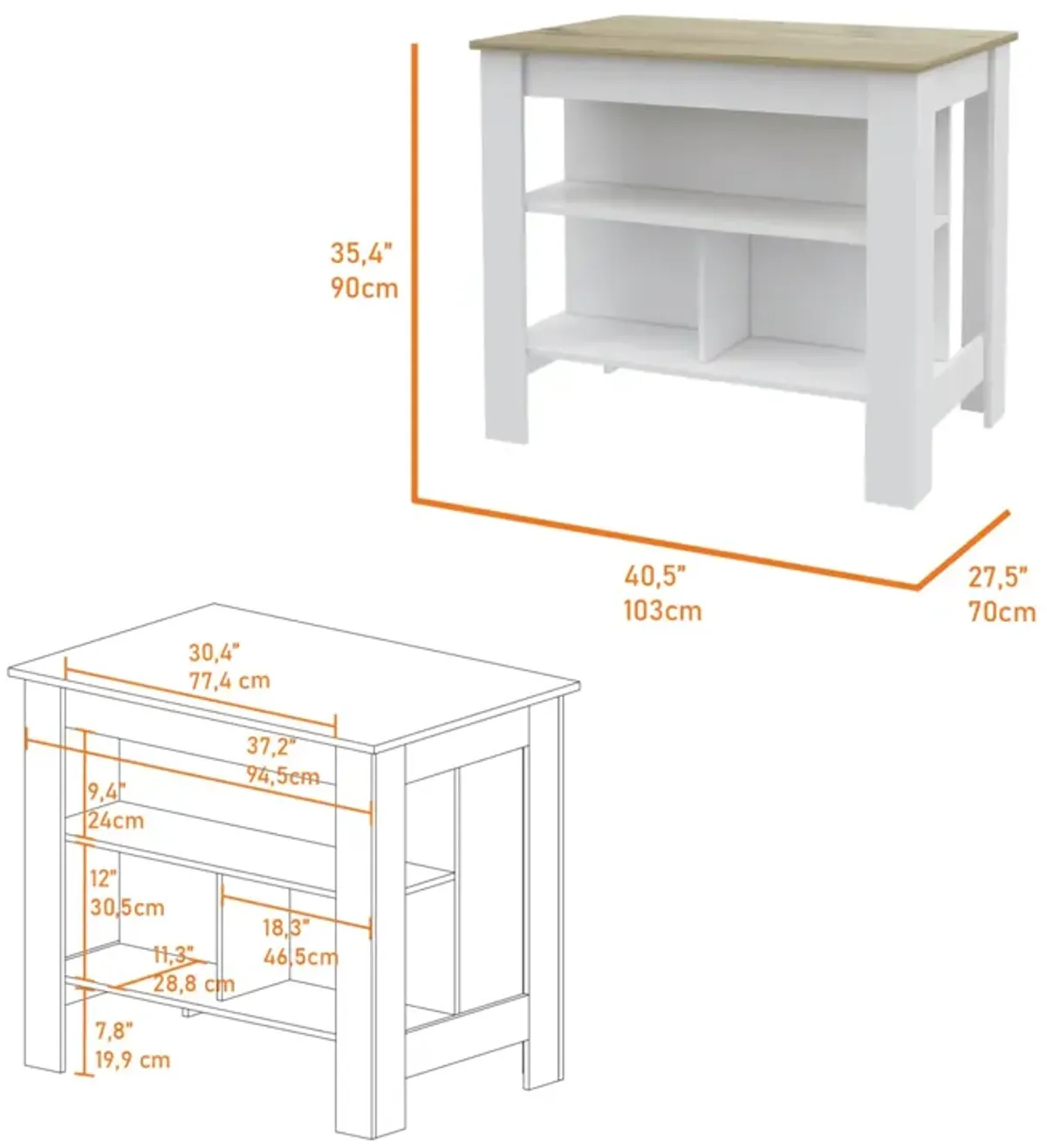 Rockaway 3-Shelf Kitchen Island White And Light Oak