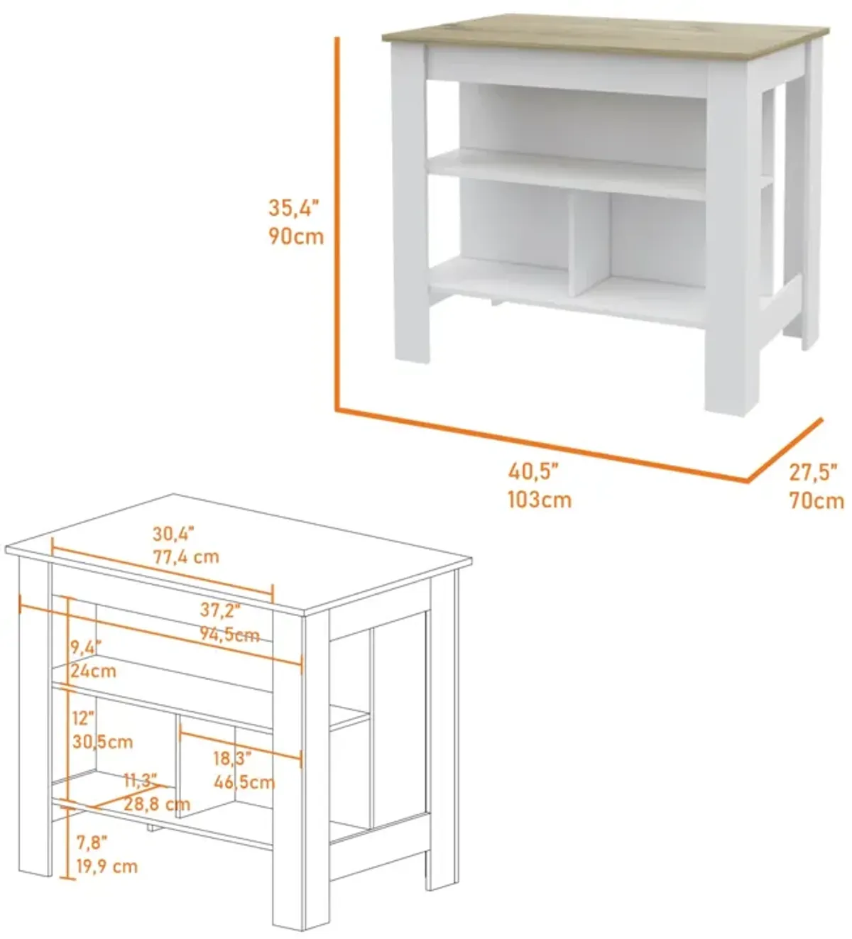 Rockaway 3-Shelf Kitchen Island White And Light Oak