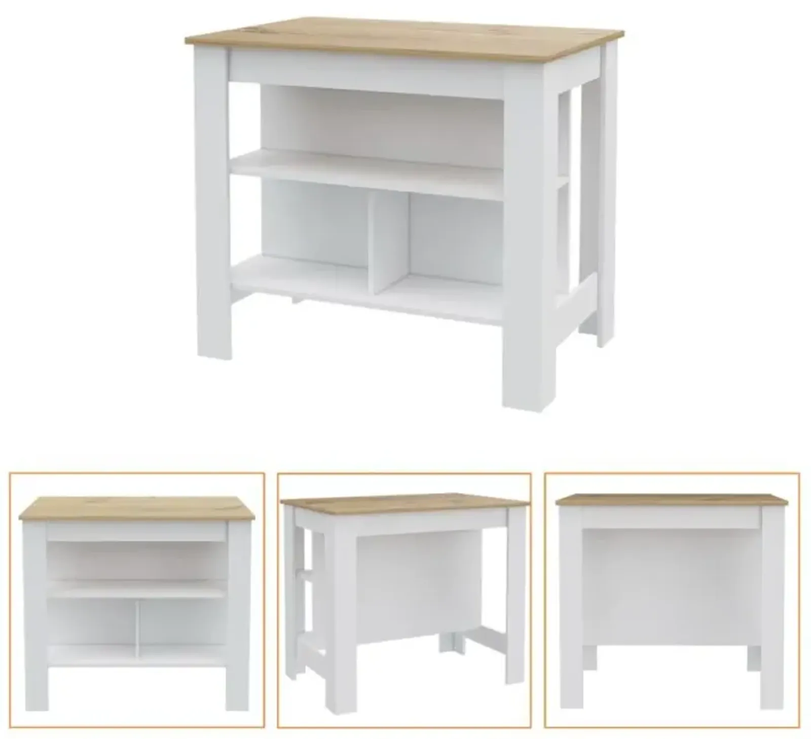 Rockaway 3-Shelf Kitchen Island White And Light Oak