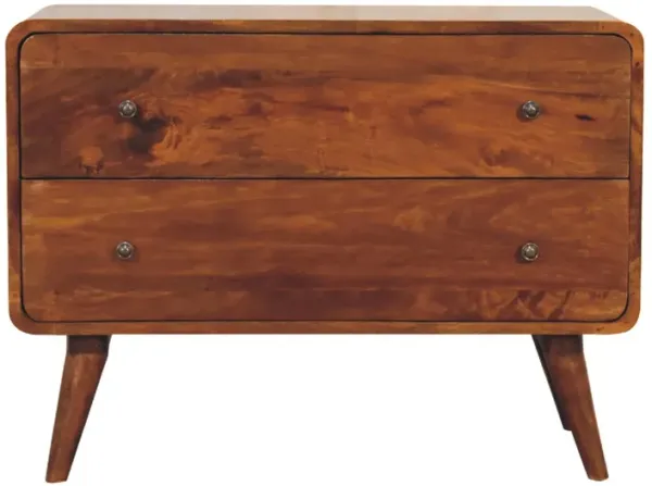 2 Drawer Solid Wood Curved Chestnut Chest