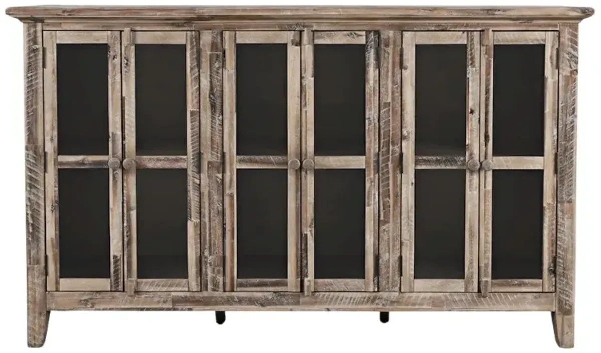 Jofran Rustic Shores 70 Coastal Distressed Acacia Six-Door Accent Cabinet