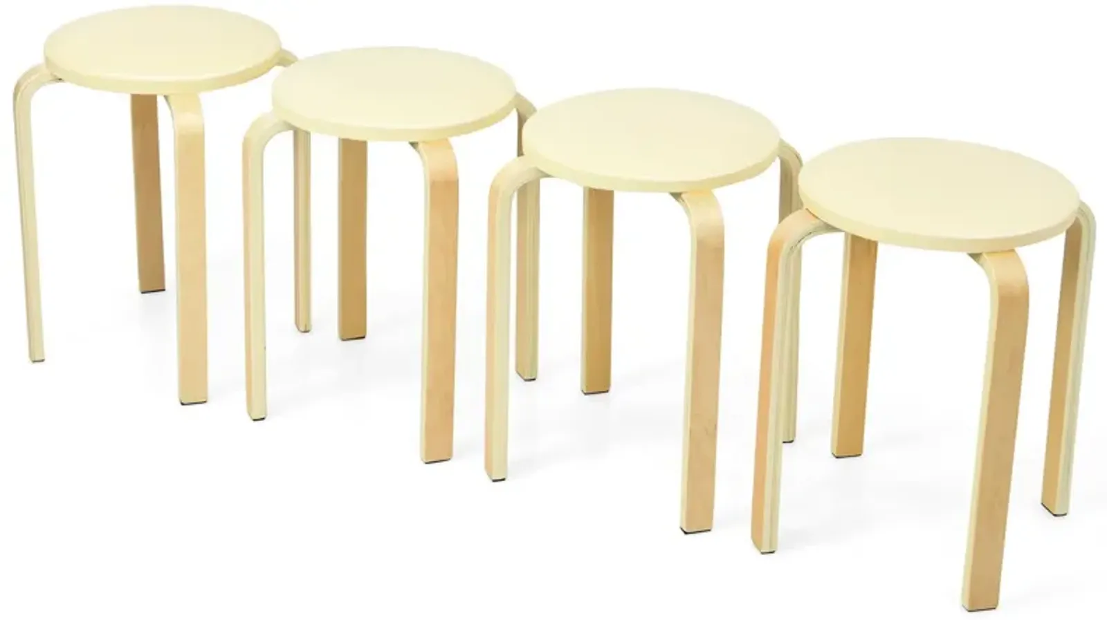 Set of 4 Bentwood Round Stool Stackable Dining Chairs with Padded Seat