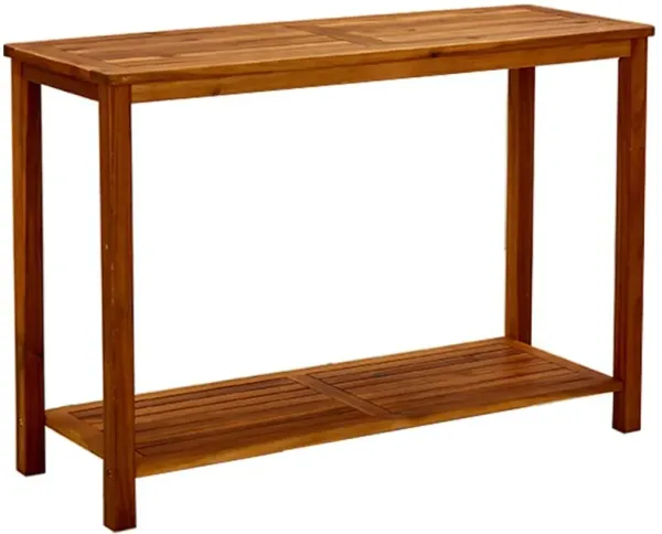 Outdoor Console Table, Bottom Shelf, 43 Inch Brown Solid Acacia Wood