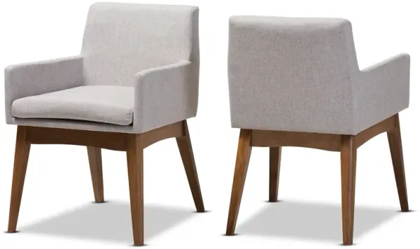 Baxton Studio Nexus  Walnut Wood Finishing Greyish Beige Fabric Dining Armchairs Set of 2