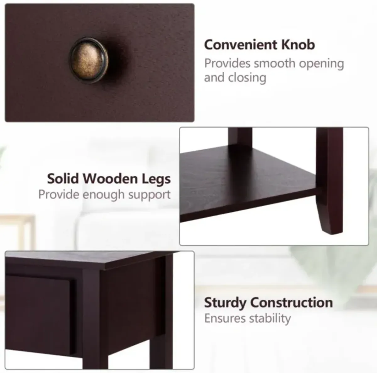Hivvago Nightstand with Drawer and Storage Shelf for Bedroom Living Room