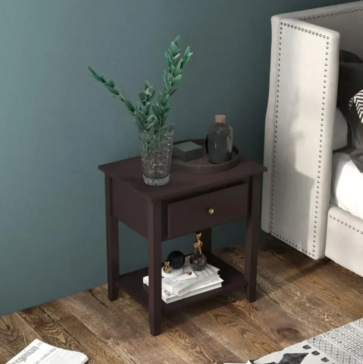 Hivvago Nightstand with Drawer and Storage Shelf for Bedroom Living Room