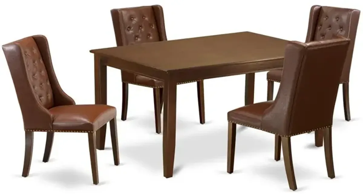 East West Furniture DUFO5-MAH-46 5-Piece Dinette Set Includes 1 Kitchen Dining Table and 4 Brown Linen Fabric Dining Chair with Button Tufted Back - Mahogany Finish