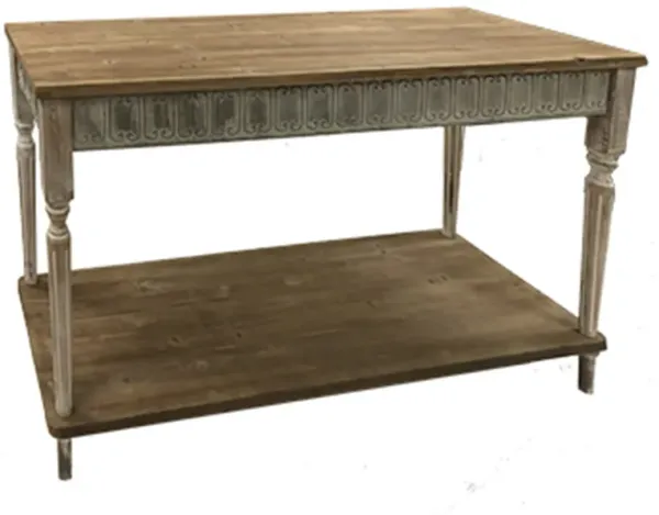 47 Inch Wood Console Table, 1 Open Shelf, Embossed Details, Weathered Brown