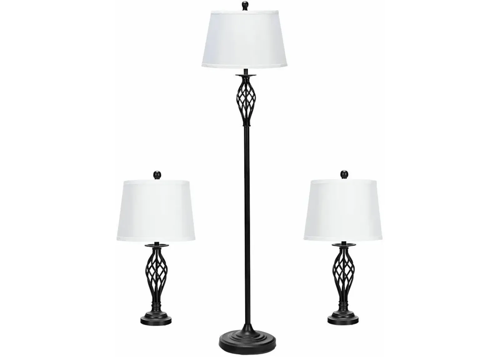 2 Table Lamps 1 Floor Lamp Set with Fabric Shades