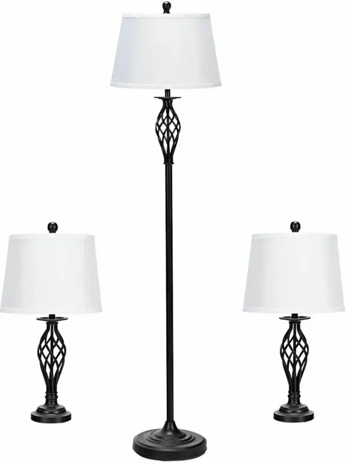 2 Table Lamps 1 Floor Lamp Set with Fabric Shades