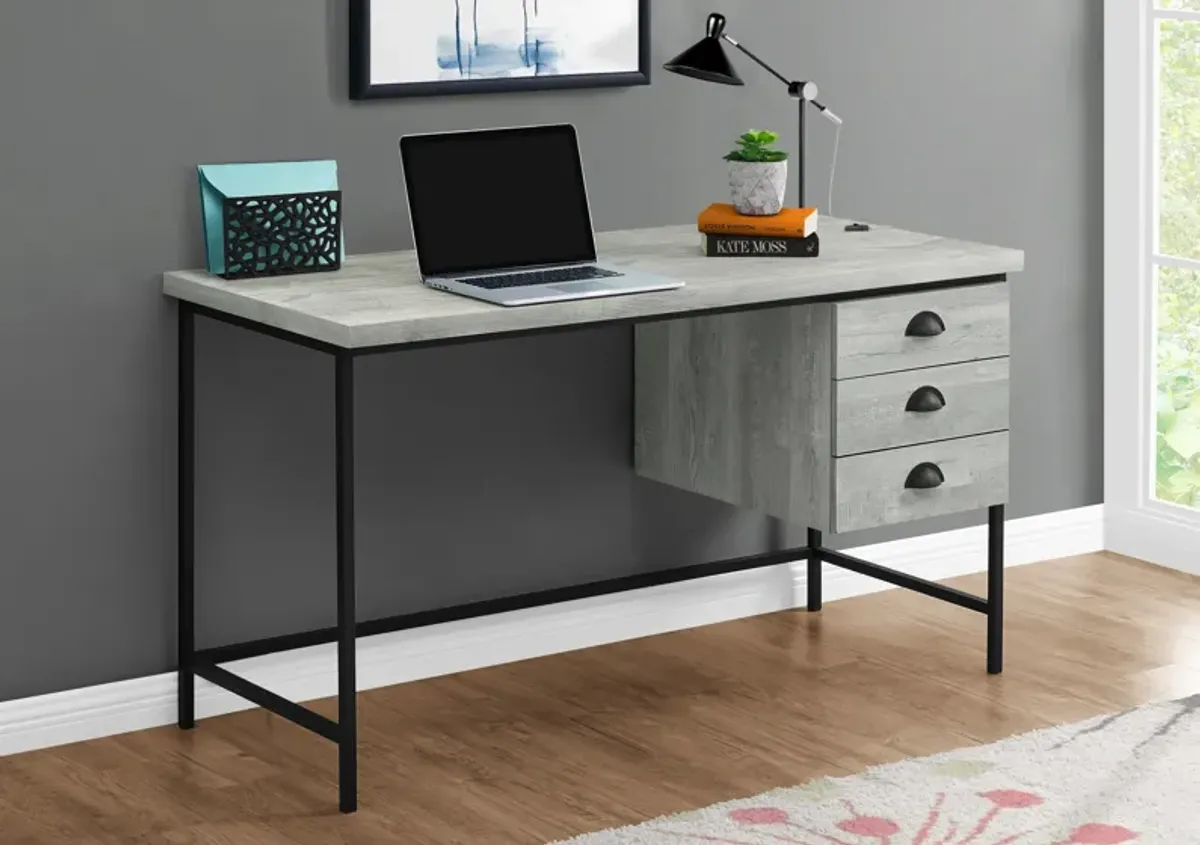 Computer Desk, Home Office, Laptop, Storage Drawers, 55"L, Work, Metal, Laminate, Grey, Black, Contemporary, Modern