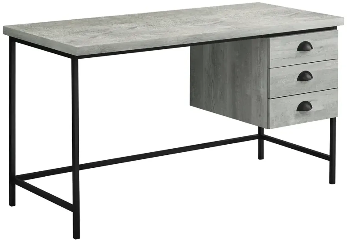 Computer Desk, Home Office, Laptop, Storage Drawers, 55"L, Work, Metal, Laminate, Grey, Black, Contemporary, Modern