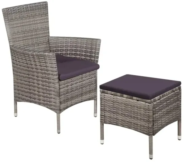 vidaXL Outdoor Chair and Stool with Cushions Poly Rattan Gray