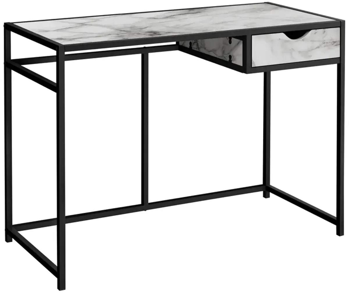 Monarch Specialties I 7571 Computer Desk, Home Office, Laptop, Storage Drawer, 42"L, Work, Metal, Laminate, White Marble Look, Black, Contemporary, Modern