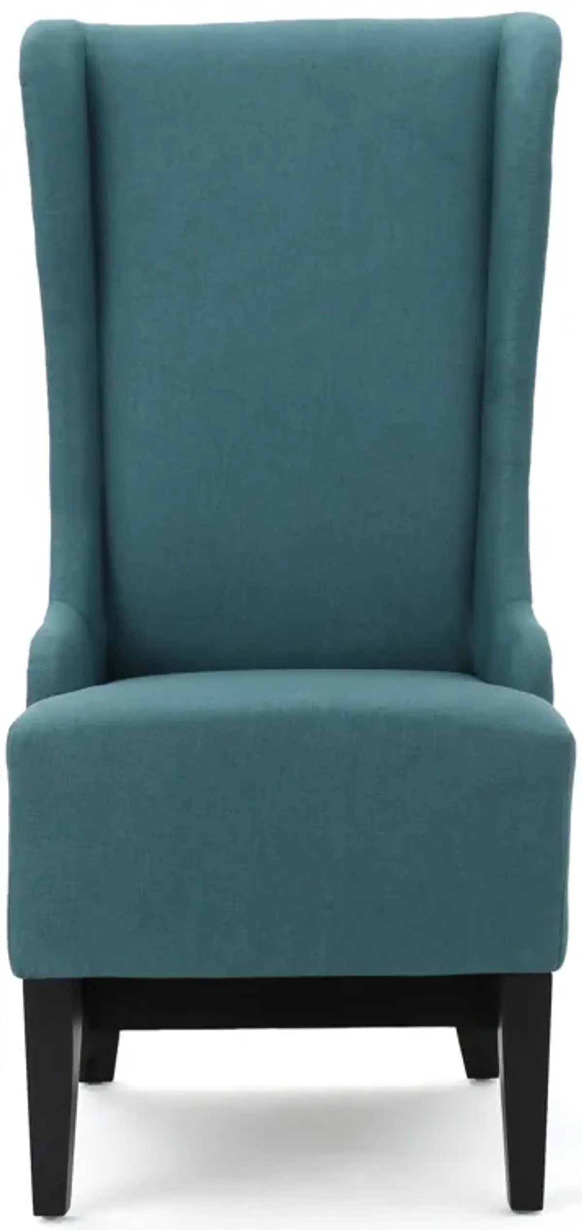 Becca Dining Chair, High Wingback Dark Brown Birch Wood, Teal Fabric  - Benzara
