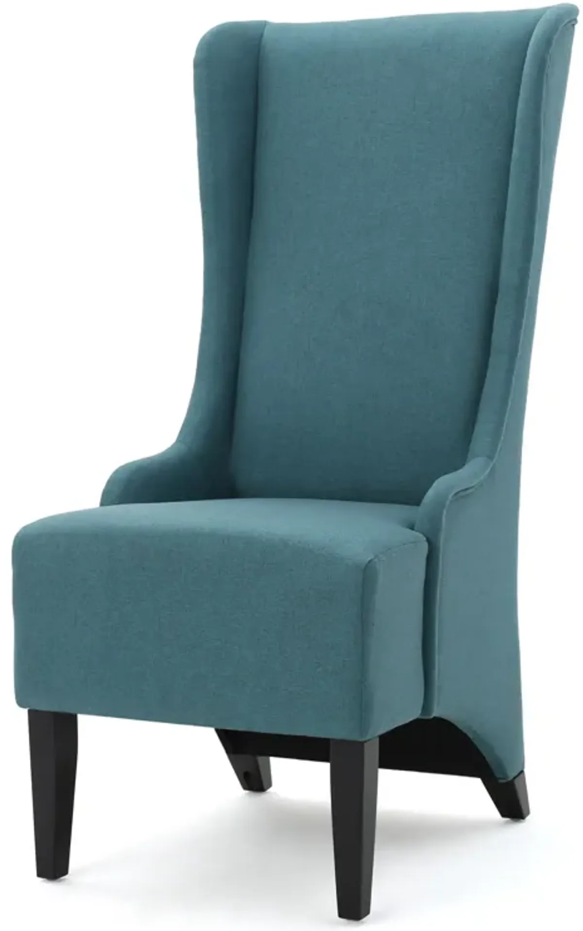 Becca Dining Chair, High Wingback Dark Brown Birch Wood, Teal Fabric  - Benzara