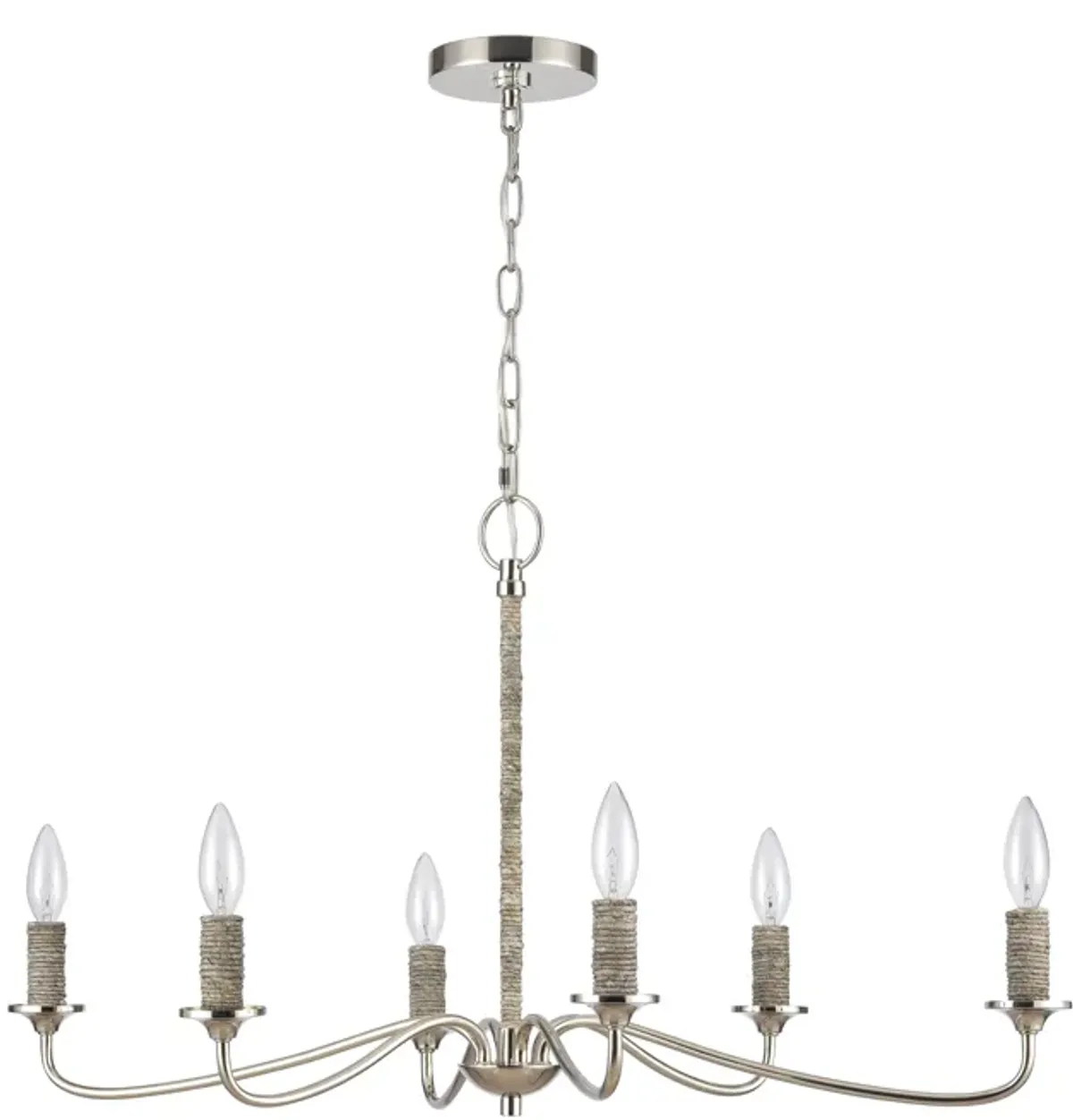 Abaca 32" Wide Polished Nickel 6-Lt Chandelier