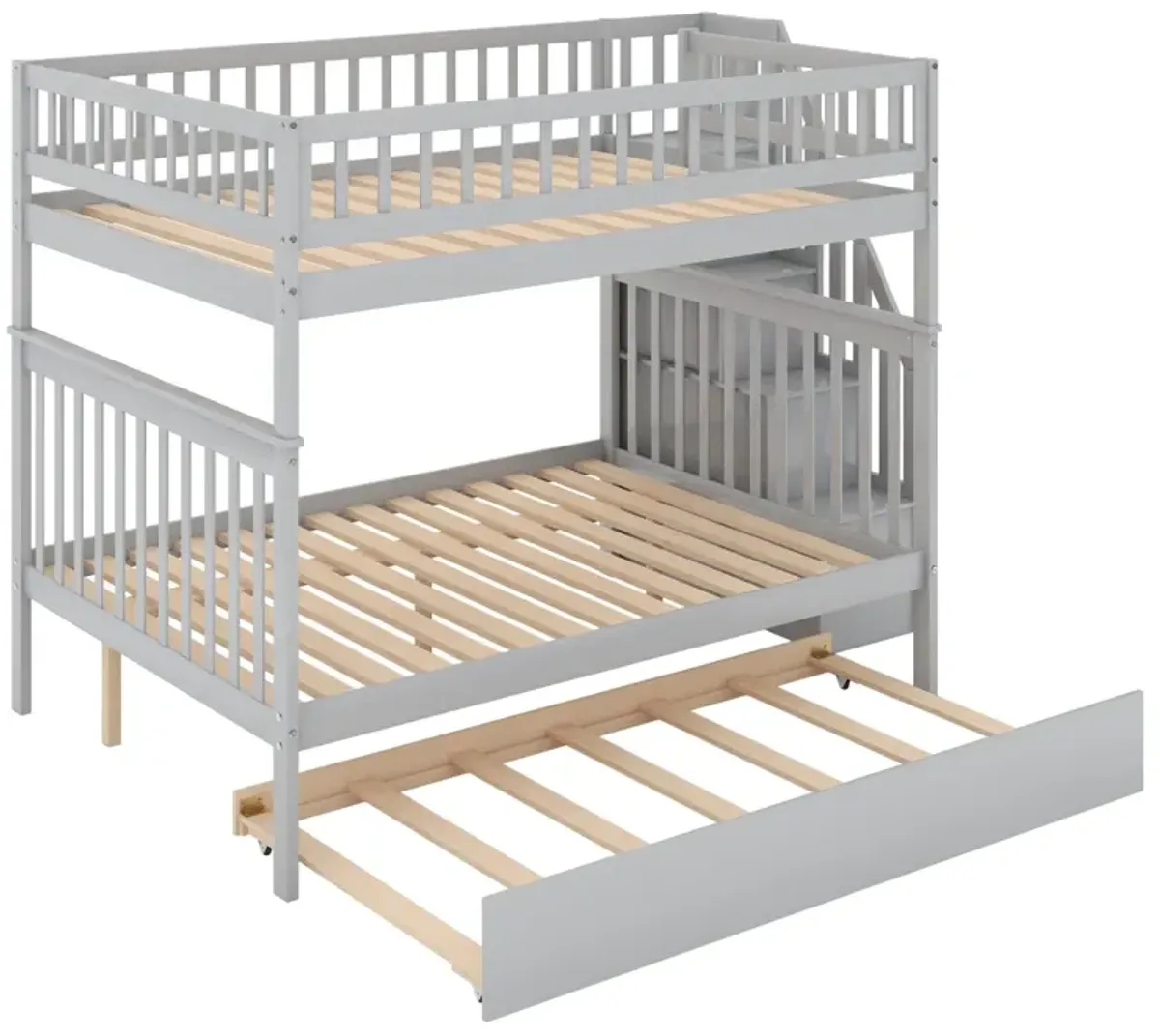 Full Over Full Bunk Bed With Trundle And Staircase