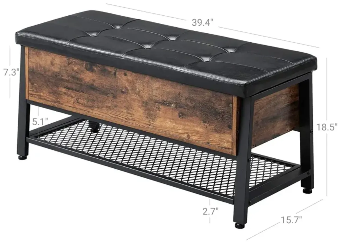 Industrial Storage Bench – Shoe Bench with Padded Seat and Metal Shelf