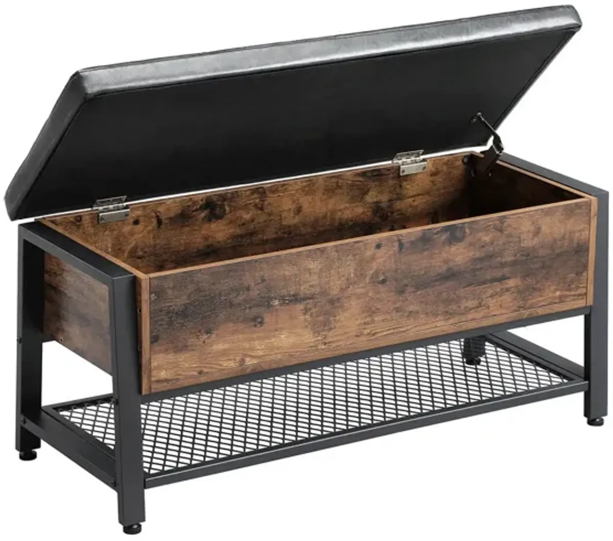 Industrial Storage Bench – Shoe Bench with Padded Seat and Metal Shelf