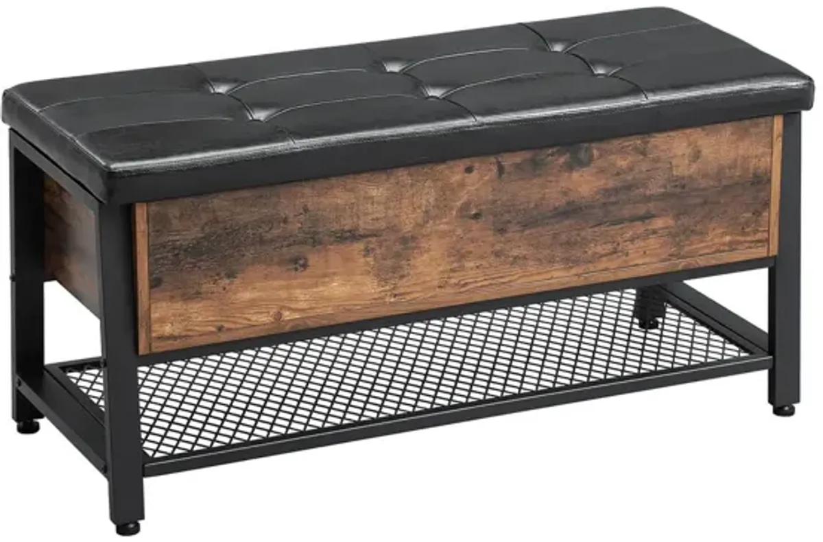 Industrial Storage Bench – Shoe Bench with Padded Seat and Metal Shelf