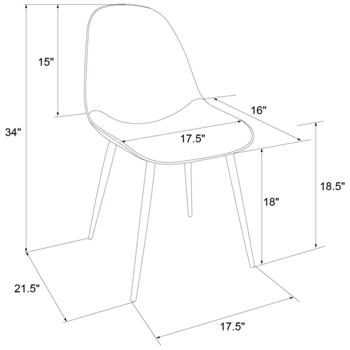 REALROOMS Brandon Upholstered 4-Piece Dining Chairs, 4-Pack, White Faux Leather