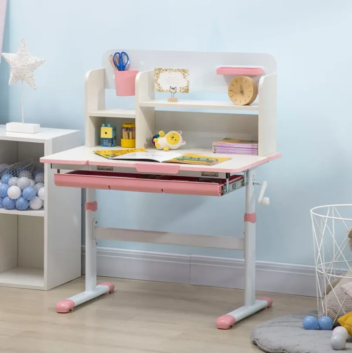 Pink Kids' Desk: Height Adjustable Study Table with Tilt Top