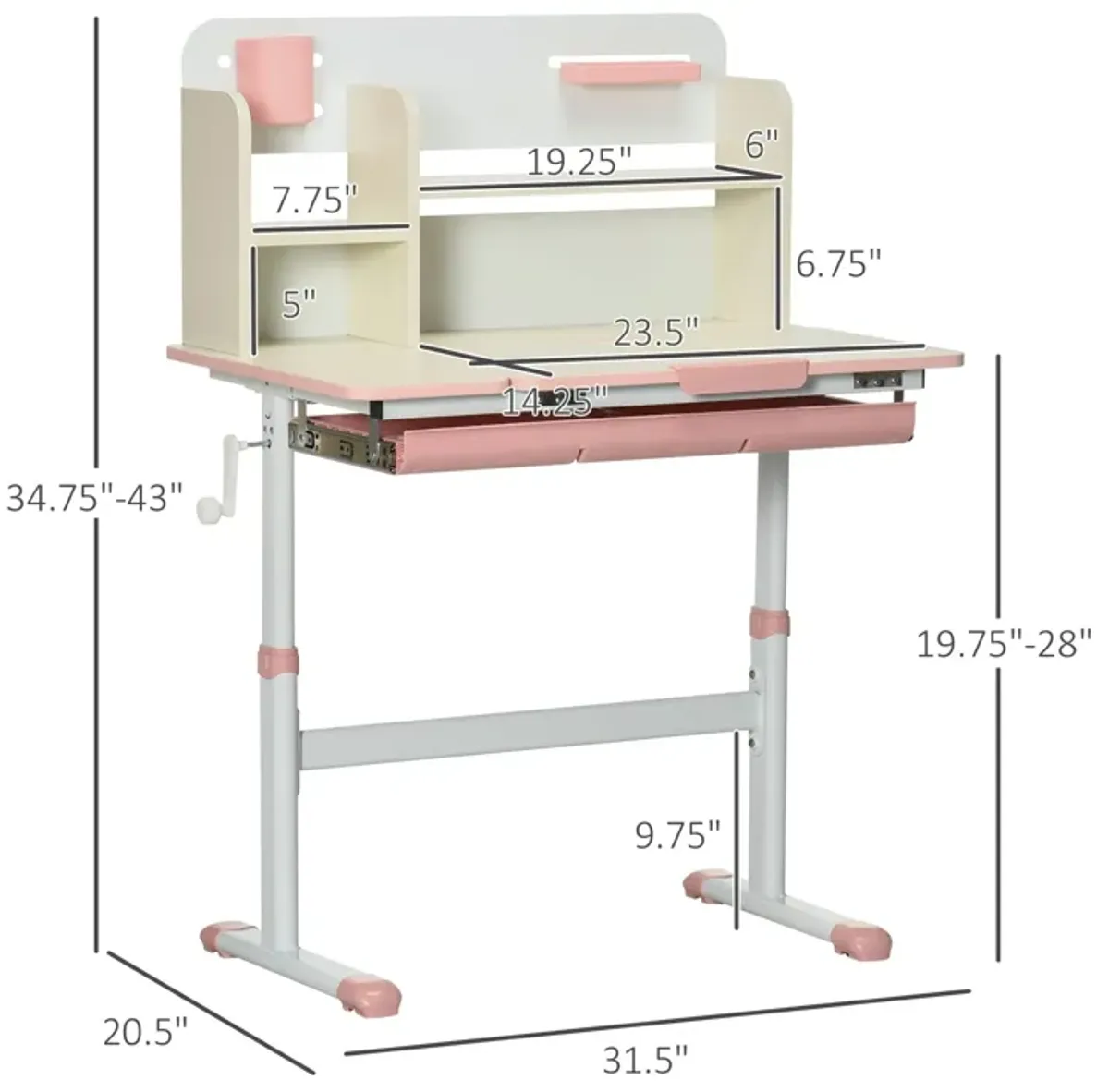 Pink Kids' Desk: Height Adjustable Study Table with Tilt Top